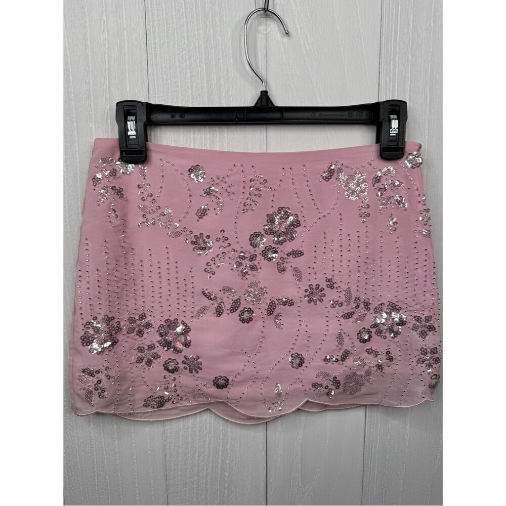 Edikted Pink Sequin Floral Embellished Micro Mini Skirt XS NWT